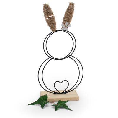 Drahthase auf Holzfu�, Metallhase, Metall-Hase, Osterhase, Osterdeko, Deko-Hase
