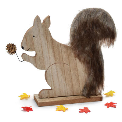 Eichhörnchen mit Fell, Herbstfigur, Herbstdeko, Herbst-Holzdeko, Eichhörnchen aus Holz