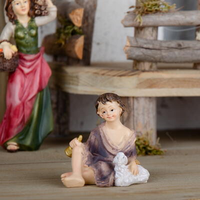 Einzelfigur zur Johannes Krippe Hirte sitzend mit Horn, Krippenfiguren, Weihnachtskrippe