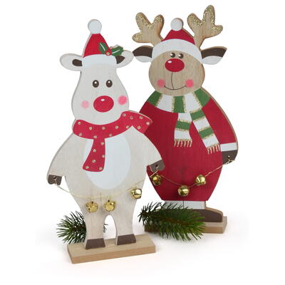 Elche mit Glckchen aus Holz, Dekoaufsteller Elche, Elch zum Stellen, Holzelch, Weihnachtselch, Weihnachtsdeko
