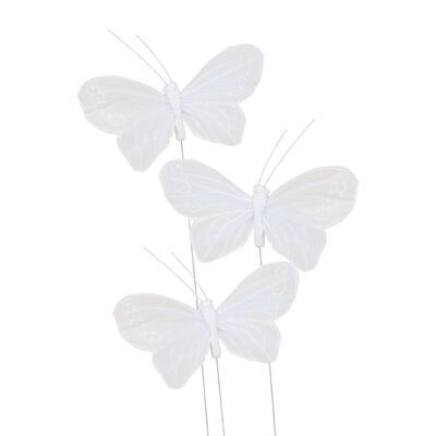 Federschmetterlinge am Draht, Schmetterling, Deko-Schmetterling, Frühlingsdeko, Schmetterling aus Federn weiß