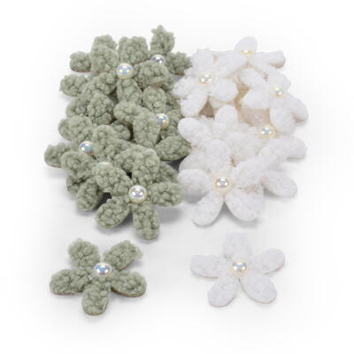 Filzbl�te mit Fell und Perle, Bl�te zum Streuen, Streuartikel Blume, Bl�tenstreuer, Filzblume zum Streuen,Tischdeko