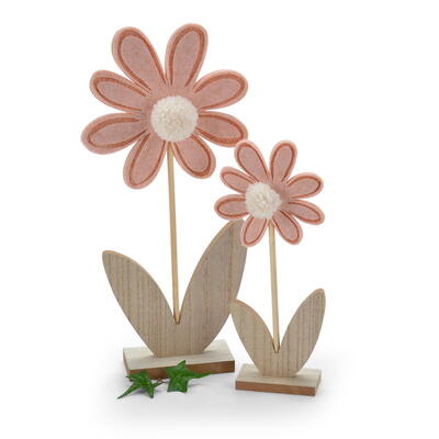 Filzblume Almera auf Holzfu� pfirsich, Dekoblume, Fr�hlingsdeko, Filz-Blume, Aufsteller Blume, Tischdeko Blume