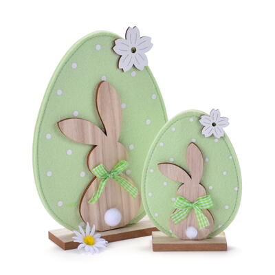 Filzei mit Hase, Osterei aus Filz, Deko-Aufsteller Ei, Osterdeko, Osterhase, Holzhase im Filzei