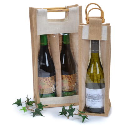 Flaschentte mit Sichtfenster aus Jute, Geschenktte fr Flasche, Geschenkverpackung Flasche, Flaschenverpackung, Flaschentasche