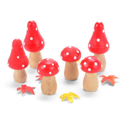 Fliegenpilz-Set, Holzpilz, Holzpilze, Deko-Pilz, Herbstdeko, Streuartikel Pilz, Pilze aus Holz