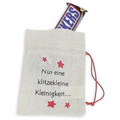 Geschenkbeutel Jute mit Spruch 'Nur eine klitzekleine Kleinigkeit', Jutesack, Weihnachtsdeko, Deko Weihnachten