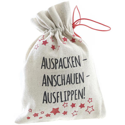 Geschenkbeutel mit Spruch 'Auspacken-Anschauen-Ausflippen', Jutebeutel, Jutesack