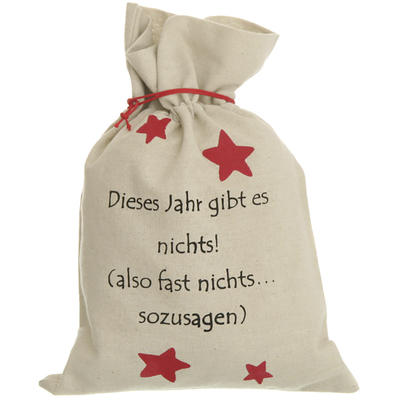 Geschenkbeutel mit Spruch 'Dieses Jahr gibt es nichts!', Jutebeutel, Jutesack