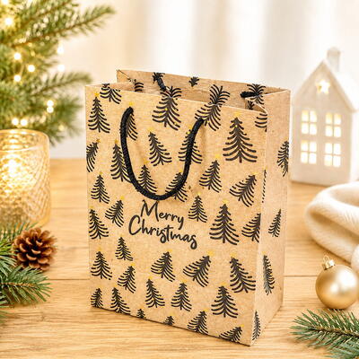 Geschenkt�te Merry Christmas, Weihnachts-T�te, Weihnachts-Geschenkt�te, Geschenkverpackung Weihnachten, Papiert�te mit Tannen