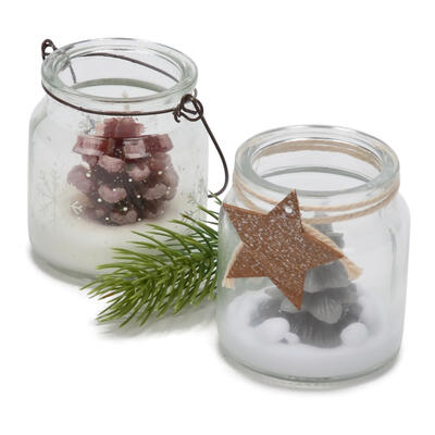 Glas mit Tannenkerze, Kerzenglas, Windlicht, Weihnachtsdekoration