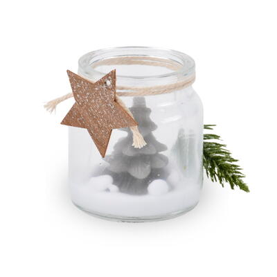 Glas mit Tannenkerze, Kerzenglas, Windlicht, Weihnachtsdekoration