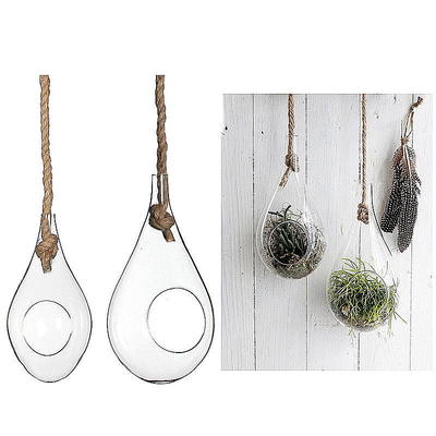 Glastropfen mit Kordel, Glasvase, Dekoglas, Glasgefäß