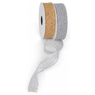 Glitter-Netzband, Dekoband silber und gold, Glitzerband, Weihnachtsband, Gitterband mit Glitzer, Geschenkband, Schleifenband