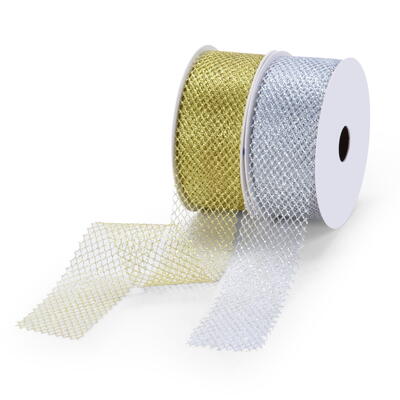 Glitter-Netzband, Netzband beglittert, Glitter-Band, Glitterband, Dekoband Weihnachten, Silberband, Glitzerband, Gitterband 