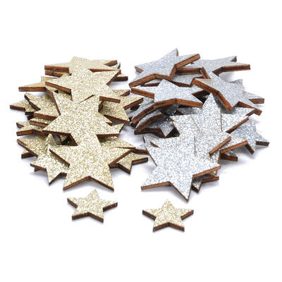 Glitter-Sterne aus Holz, Streusterne, Sterne zum Streuen, Weihnachtsdeko, Streuartikel Stern