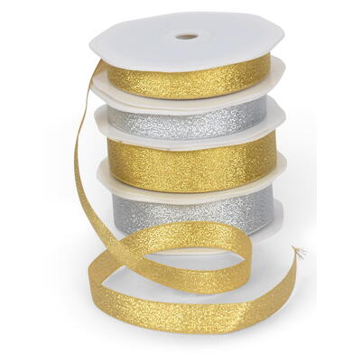 Glitter-Zierband, Glitzerband, Gold- und Silberband, Dekoband Weihnachten, Weihnachtsband, Schleifenband, Geschenkband