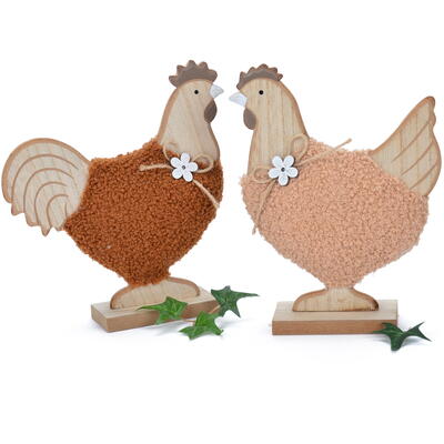 Hahn und Henne aus Holz, Dekofigur Huhn, Frhlingsdeko, Holzhahn, Holzfigur Frhling