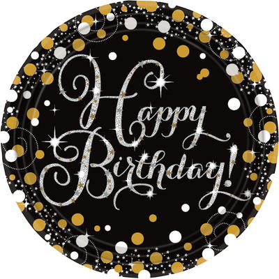 Happy Birthday - Party-Teller, silber gold, Pappteller, Party Deko, Geburtstagsdekorationen, Partydekorationen