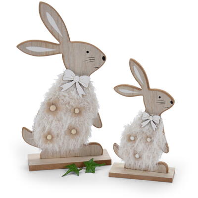 Hase, Osterhase, Dekohase, Holzhase, Ostern, Dekofigur Hase, Osterdeko, Hase mit Fell, Hase Ella 