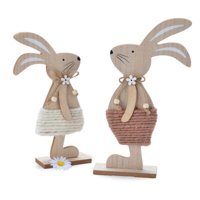 Hasenpaar Tim + Elli aus Holz, Holzhasen, Dekofigur Hase, Osterhase, Osterdeko, Hasen