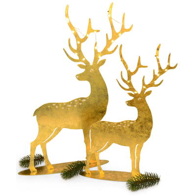 Hirsch Finn aus Metall mit LED gold, Metall-Hirsch, Deko-Hirsch, Weihnachtsdeko, beleuchteter Hirsch