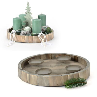 Holz-Adventskranz, Kerzenhalter Kranz, Kranz fr Advent, Adventsdeko, Weihnachtsdeko, Holzkerzenteller rund