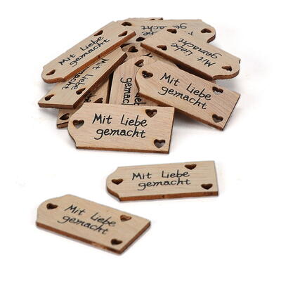 Holz-Anhänger 'Mit Liebe gemacht', Geschenkanhänger, Schild für Selbstgemachtes, Holz-Etikett