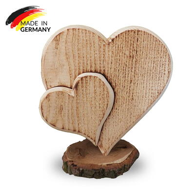 Holz-Doppelherzen zum Stellen, Herzdeko, Holzdekorationen. Hochzeitsdeko, Holzdeko Herz