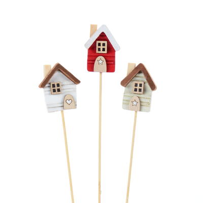 Holz-Huser am Stab, Dekostecker Haus, Holzhaus am Stab, Blumenstecker, Stecker Haus, Haus zum Stecken, Hausstecker, Weihnachtsd