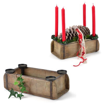 Holz-Kerzenteller braun, Kerzenhalter, Kerzenstnder, Adventskranz, Weihnachtsdeko