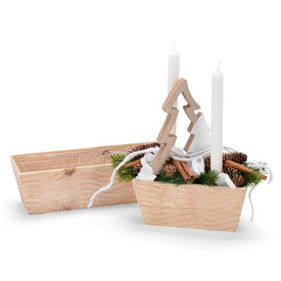Holz-Pflanzkiste, Holzgef mit Wellenprgung, Holztopf, Holzgef, bertopf, Holzkiste