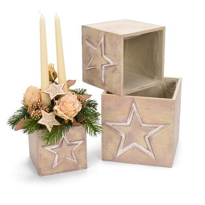 Holz-Pflanzkisten-Set Stern, Holzkiste, Pflanzgef aus Holz, Kiste zum Bepflanzen, Holzdeko, Holz-Pflanzgef, Weihnachtstopf