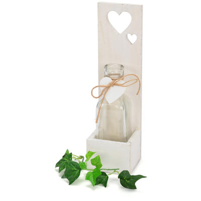 Holzaufsteller Herz mit Flasche, Glasvase Hochzeit, Vase, Glasgefäß