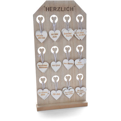 Holzaufsteller mit Herzen, Holzherzen, Dekohnger Herz, Geschenkhnger Herz, Wunschherz