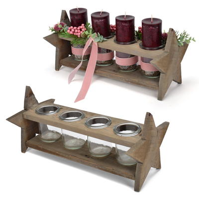 Holzgestell Stern mit 4 Gläser, Kerzenhalter, Kerzenständer, Adventskranz, Advent