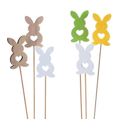 Holzhase am Stab, Hase zum Stecken, Dekostecker Hase, Blumenstecker Hase, Osterdeko, Osterhase am Stab 