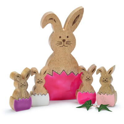 Holzhase im Ei, Hase, Osterhase, Dekohase, Dekofigur Hase, Osterdeko