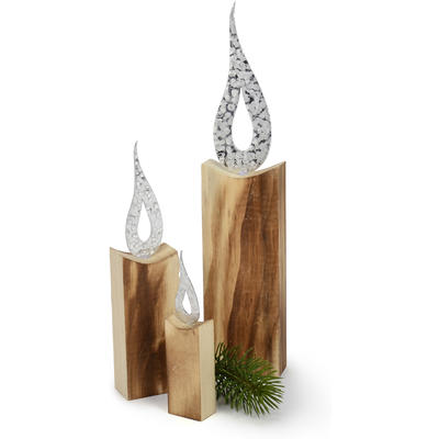 Holzkerze mit Metallflamme, Weihnachtsdeko