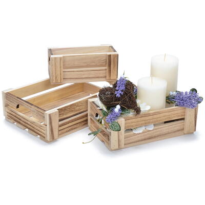 Holzkisten-Set, Kiste aus Holz, Holz-Pflanzgefäß, Holzdeko, Deko-Holzkiste, Kisten Set