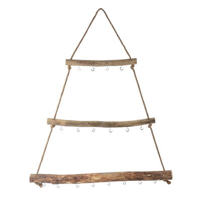 Holzleiter mit Haken, Dekoleiter, Leiter Tannenbaum, Wanddeko, Holzdekoration
