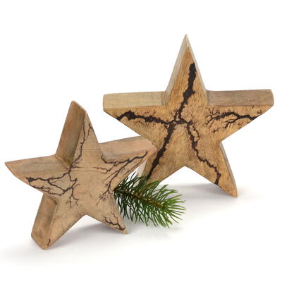 Holzstern aus Mangoholz, Stern, Weihnachtsdeko, Mango-Stern mit Blitzen