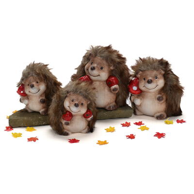 Igel mit Plschfell, Dekofigur Igel, Keramik Igel, Herbstdeko, Herbstfigur