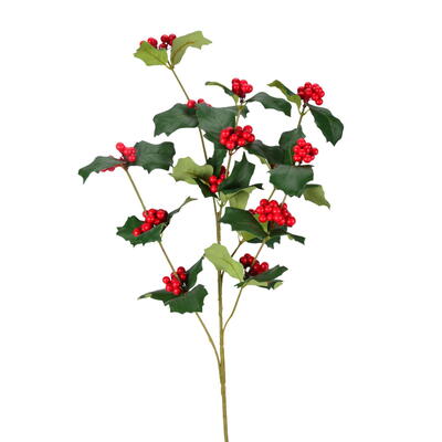 Ilexzweig mir Beeren, knstlicher Beerenzweig, Beeren, Kunstblumen, Winterbeere, knstliche Steckpalme, Weihnachtsdeko