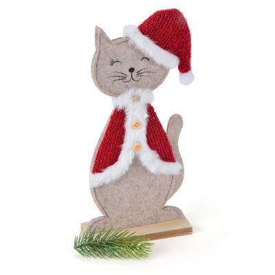 Katze Santi aus Filz, Filzkatze, Deko-Katze, Aufsteller Katze, Weihnachtskatze 