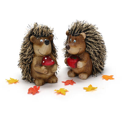 Keramik-Igel mit Textilstacheln, Herbstfigur, Dekofigur Igel, Herbstdeko