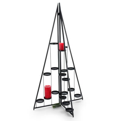 Kerzenhalter, Teelichthalter, Kerzenhalter-Pyramide, Kerzenhalter aus Metall, Kerzenhalter schwarz, Kerzenhalter fr Teelichter