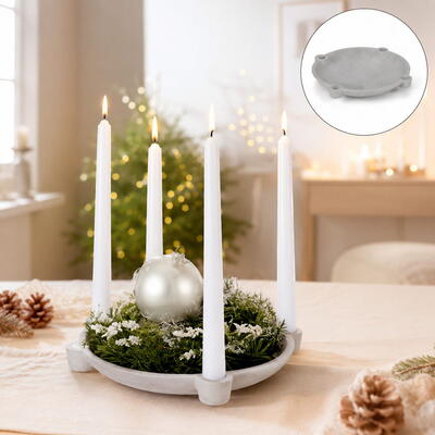 Kerzenteller aus Zement für Stab-/Spitzkerzen, Adventsteller, Adventskranz, Adventsdeko