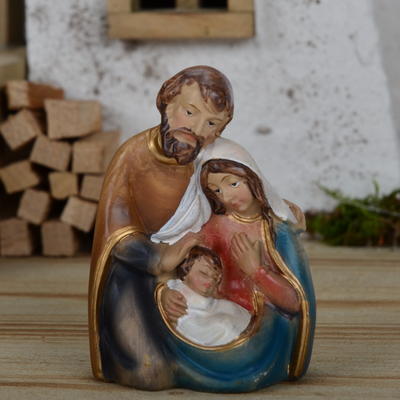 Krippenfiguren Set Krippeblock Hl.Familie mit Engel handbemalt Größe 15 cm