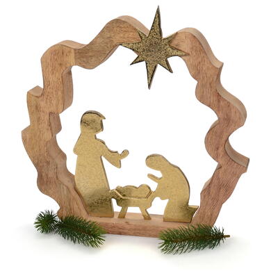 Krippenszene im Holzrahmen, Krippe, Heilige Familie, Weihnachtsdeko